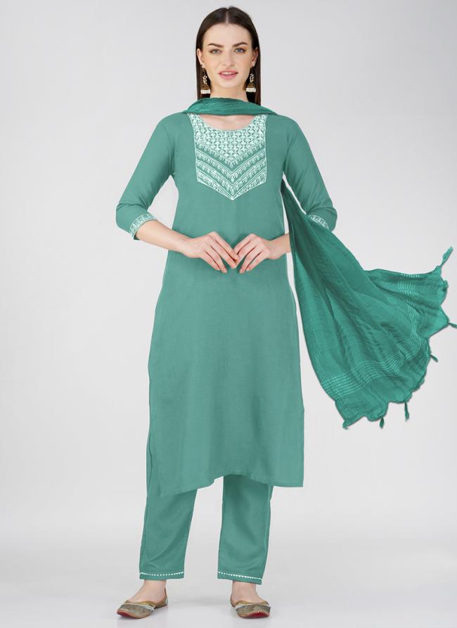 Cotton Dusty Green Daily Wear Embroidery Work Readymade Salwar Suit